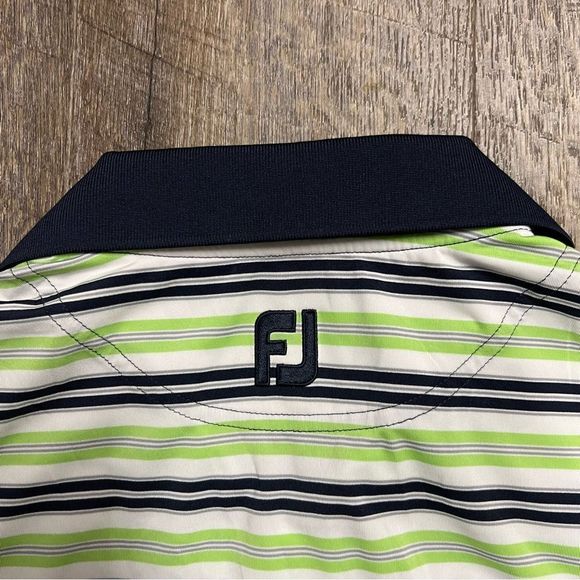 FootJoy Golf Polo Shirt Men large Green Navy blue Striped Soft Stretch No Course - Picture 9 of 9